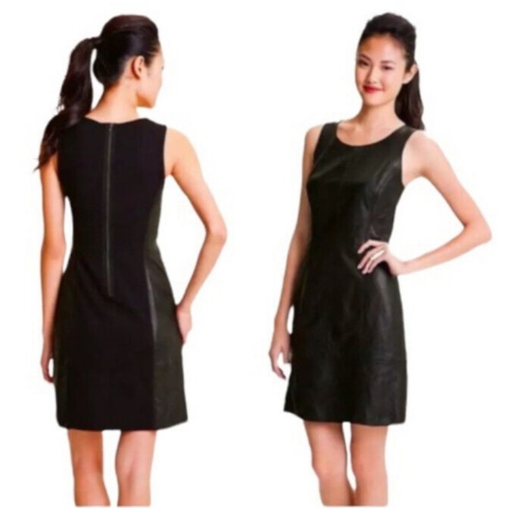 HALOGEN LEATHER SHEATH DRESS